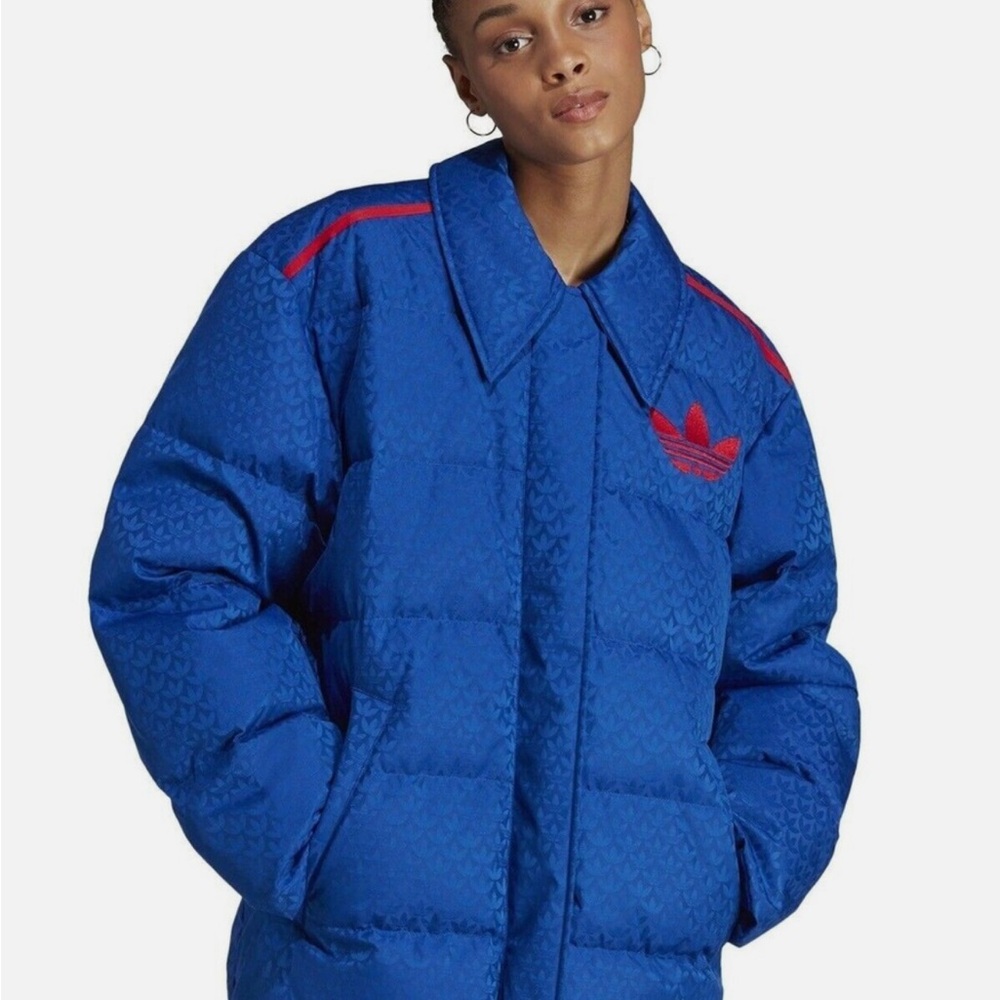 Adidas Adicolor 70's Monogram Puffer Jacket Royal Collegiate L Women